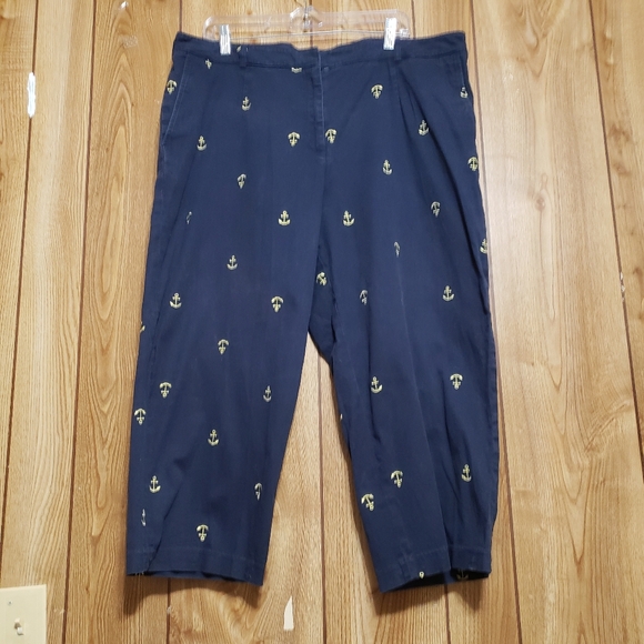 Briggs New York Plus Capri Navy Blue Size 18W Anchor Embroidery All Over - Picture 1 of 7